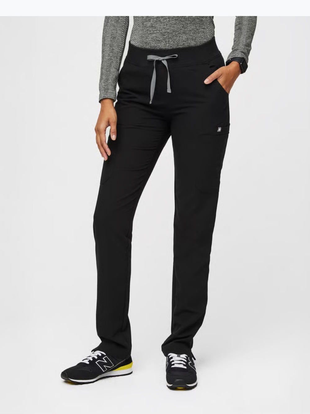 NWT Figs Yola 2.0 straight skinny scrub pant bottom black with yoga waistband S